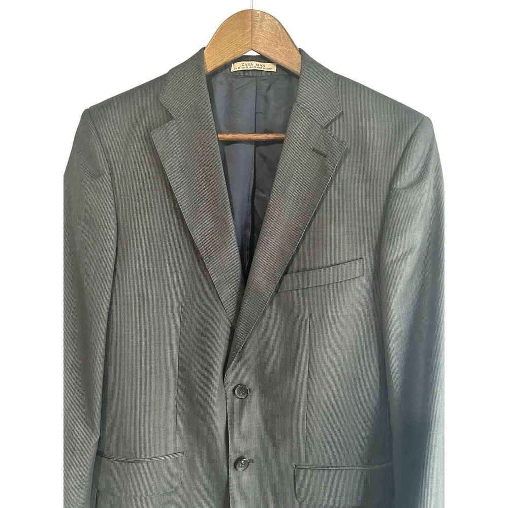 Zara Men‎ 38 One Button Charcoal Gray Pinstripe Blazer Business Casual Academia